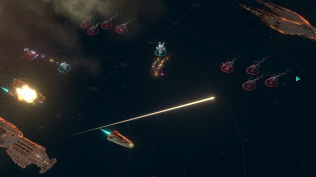 Un'immagine promozionale del gioco Battlestar Galactica Scattered Hopes che mostra navi spaziali in combattimento