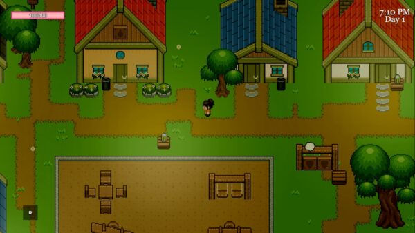 Il protagonista di Bitter Harvest mentre esplora il villaggio in pixel art