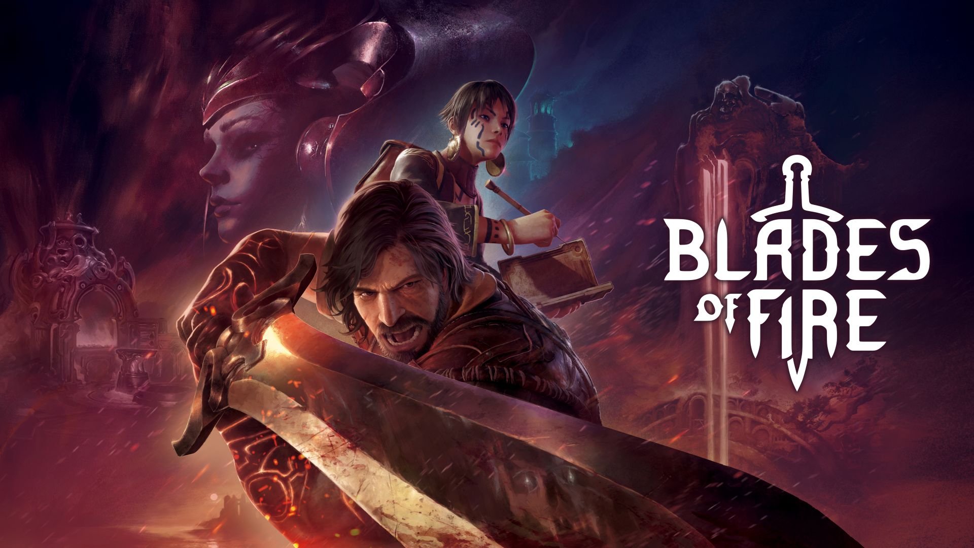 Un guerriero forgia una spada in un'ambientazione dark fantasy di Blades of Fire