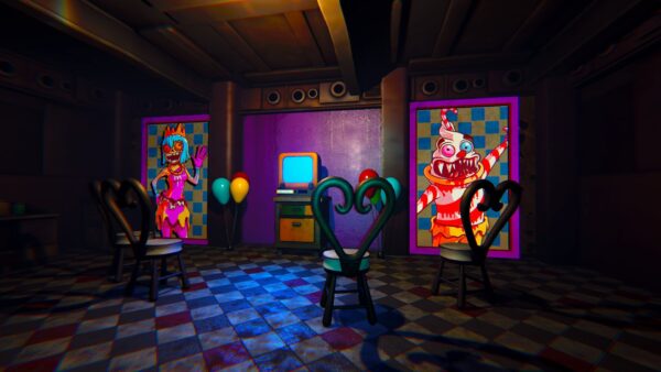 Screenshot di Cakey’s Twisted Bakery con un bambino che si nasconde da un mostro in una pasticceria oscura, data di uscita Nintendo Switch.