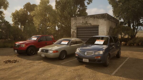 Car Dealer Simulator gameplay su PlayStation 5, mostra la gestione di un concessionario auto.