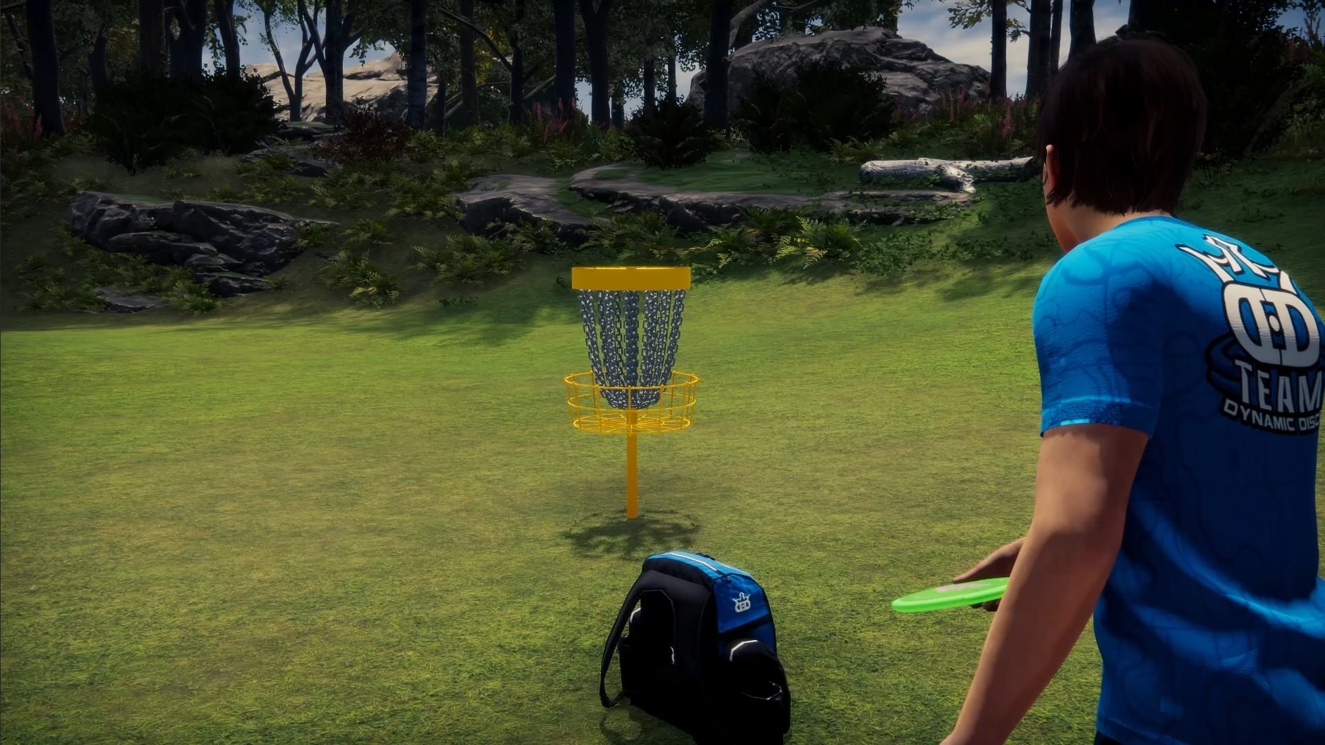 Un giocatore di disc golf lancia un disco in un parco naturale in Disc Golf Masters