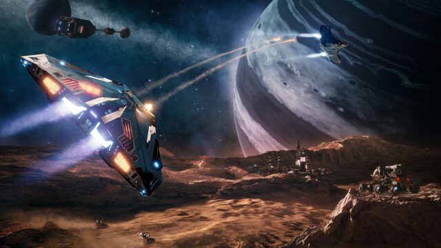 La nuova nave Kestrel Mk II in volo nello spazio di Elite Dangerous