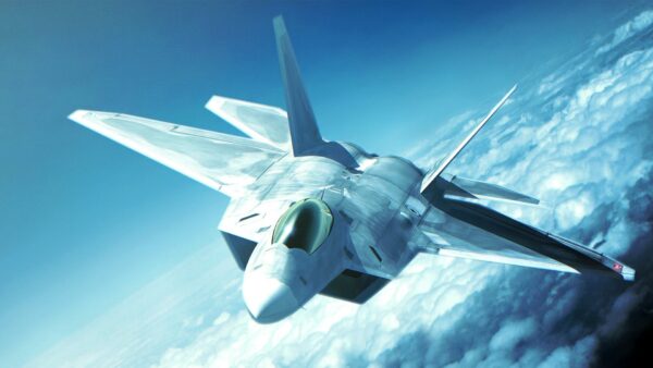 Il caccia F-22 Raptor in volo nel simulatore di volo F-22 Air Dominance Fighter di MicroProse