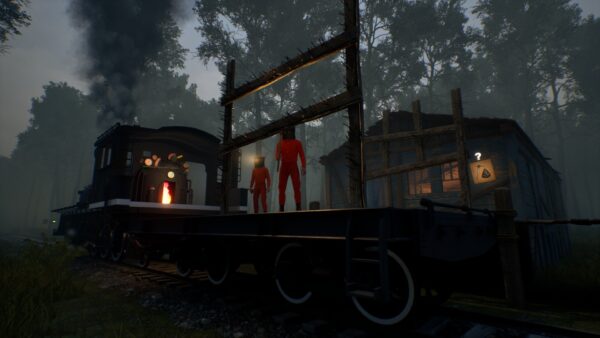 Locomotiva in una foresta nebbiosa, scena di Forest Escape: Last Train