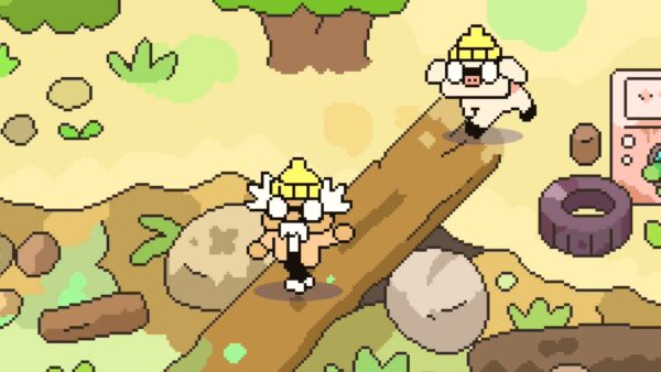 Immagine promozionale di Hermit and Pig con l'eremita e il maiale in un ambiente pixel art.