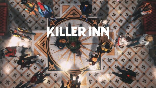Screenshot di gameplay di KILLER INN che mostra personaggi in un castello misterioso.