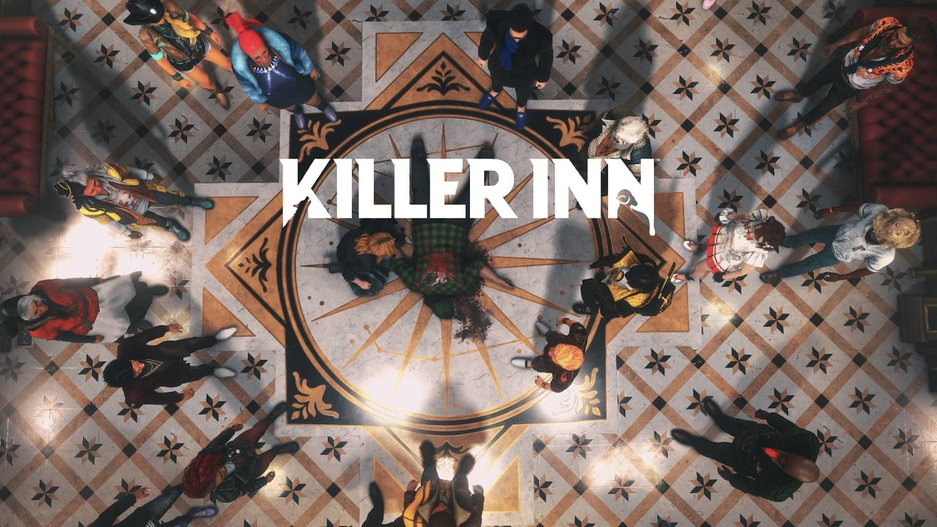 Screenshot di gameplay di KILLER INN che mostra personaggi in un castello misterioso.