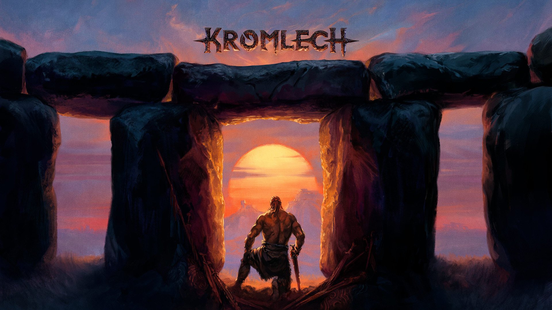 Cronach, il protagonista di Kromlech, impugna una spada in un'ambientazione dark fantasy