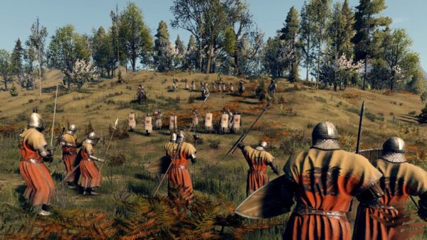 Un insediamento medievale fortificato in Life is Feudal: Arden durante una fase di assedio