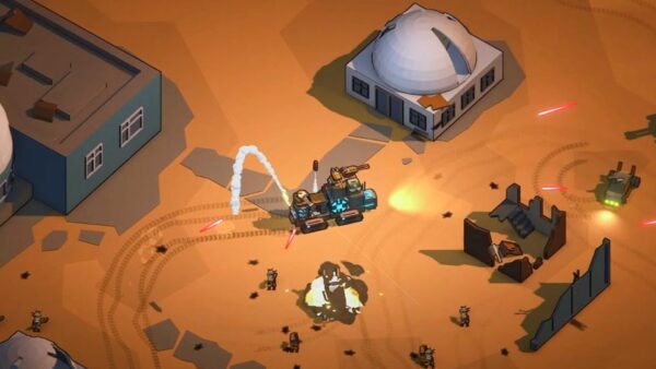 Un veicolo corazzato attraversa una landa desolata in Machine Mind