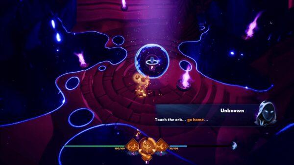 Iret, la protagonista di Masks of the Void: Origins, avvolta da energia oscura.