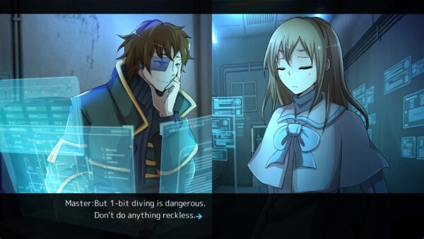 Screenshot di Mercurius Blue: ReCollection che mostra un'ambientazione cyberpunk