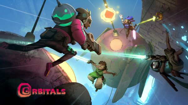 Gameplay di Orbitals su Nintendo Switch 2, due personaggi in ambiente spaziale