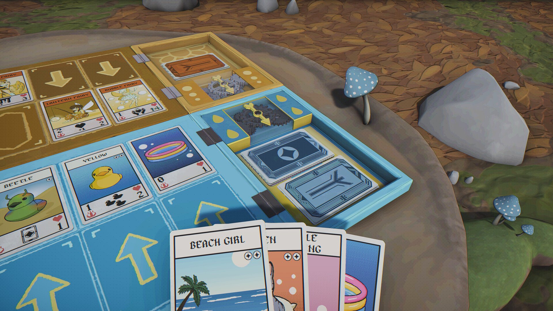 Gameplay di Placid Plastic Deck A Quiet Quest con carte e pixel art