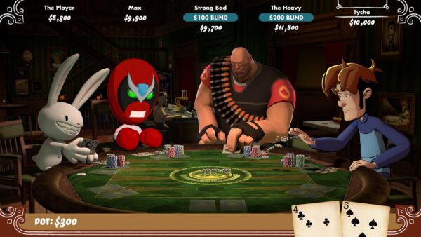 I personaggi di Poker Night at the Inventory seduti al tavolo da gioco nella versione remastered