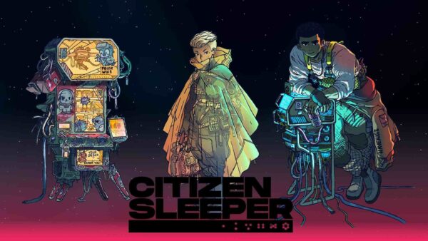 Interfaccia di gioco di Citizen Sleeper con dadi e stazioni spaziali