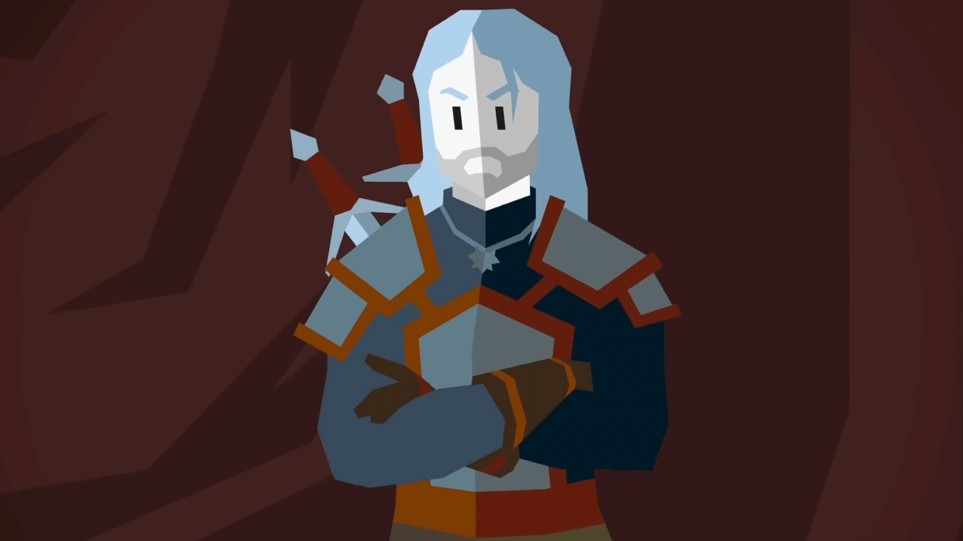 Geralt di Rivia in versione stilizzata Reigns con le carte decisionali