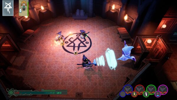 Gameplay di Ritual Party con giocatori che eseguono un rito occulto