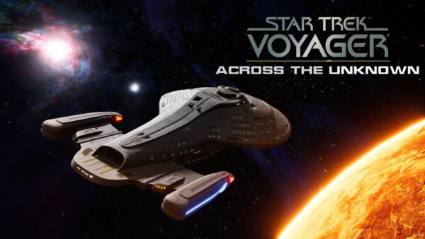 Screenshot dal trailer di Star Trek Voyager Across the Unknown, mostrando la U.S.S. Voyager durante la ricostruzione.