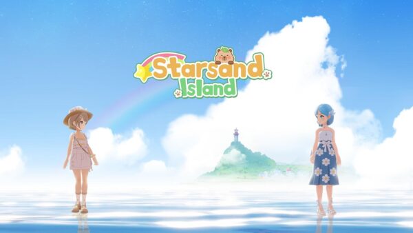 Un'illustrazione colorata in stile anime di Starsand Island che mostra il protagonista in un ambiente rurale costiero.