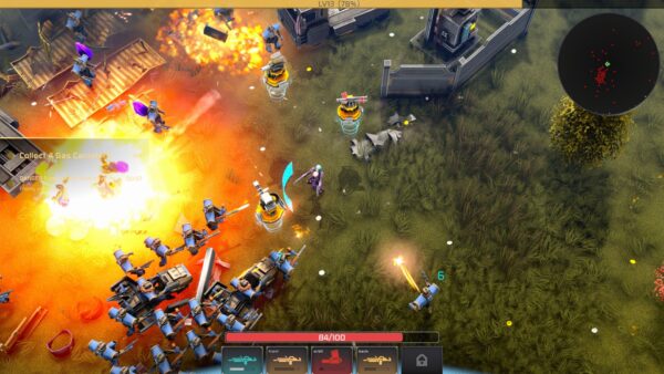 Immagine promozionale di Steel Swarm: Survivor con droni in azione contro nemici metallici.