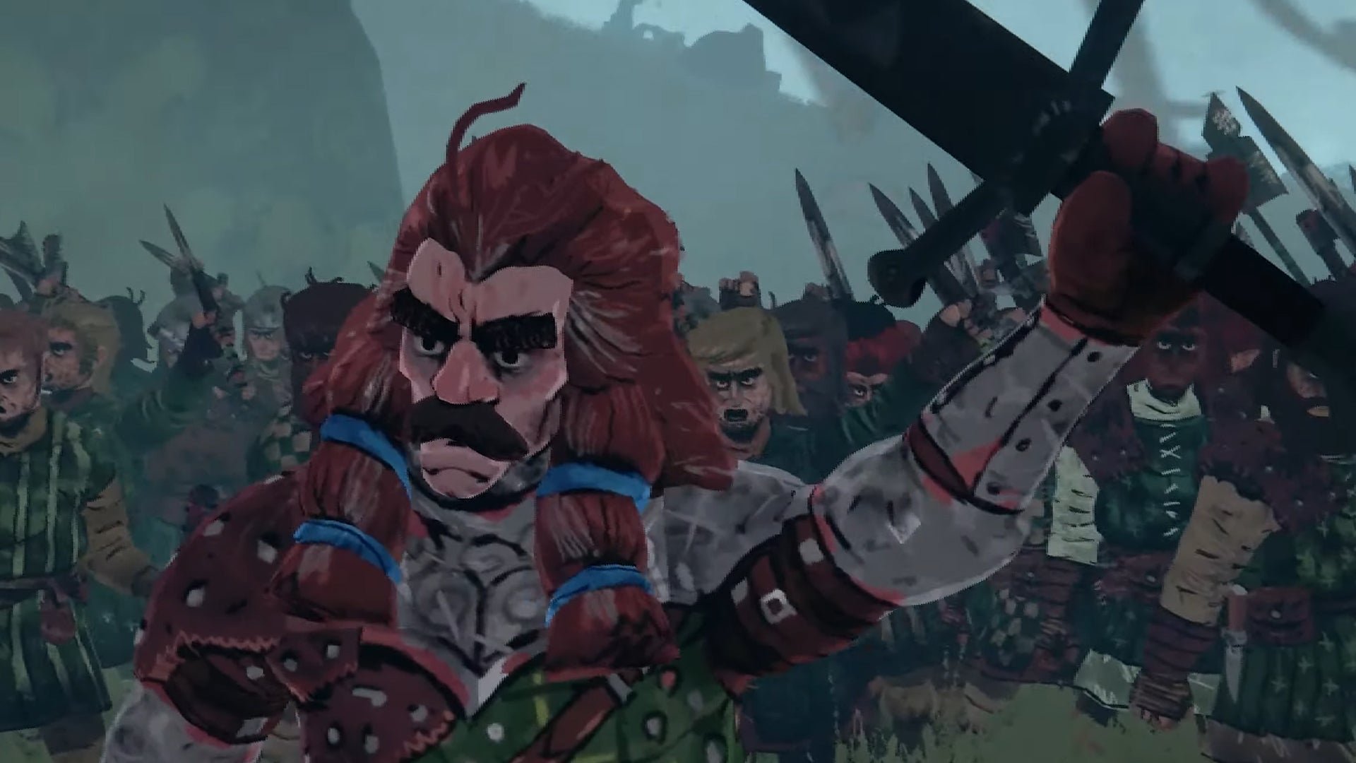Screenshot di Tears of Metal con il nuovo personaggio Ruadh Stonecrusher e il suo martello gigante.