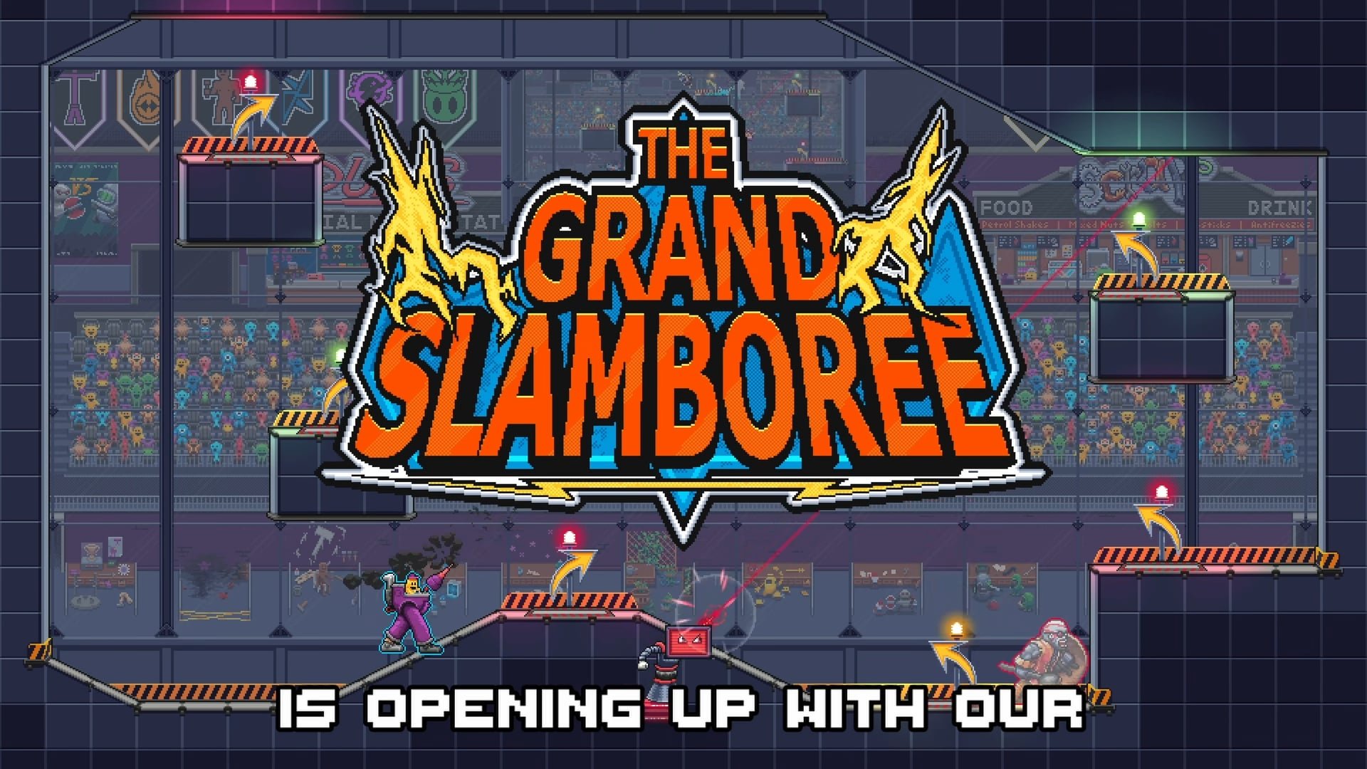 Immagine di The Grand Slamboree, un platform-fighter con KO a colpo singolo, disponibile in demo su Steam Next Fest.