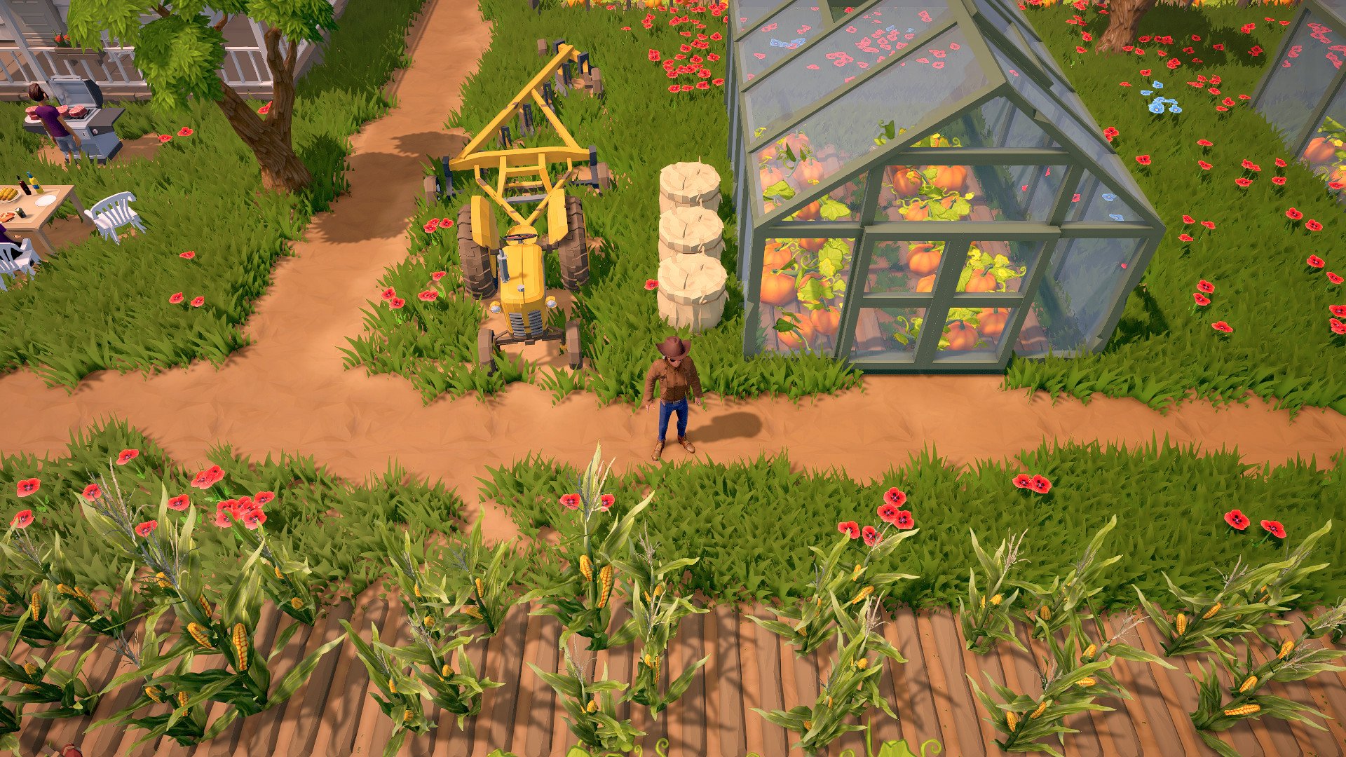 Un'immagine di gameplay che mostra la gestione della fattoria in The Ranchers