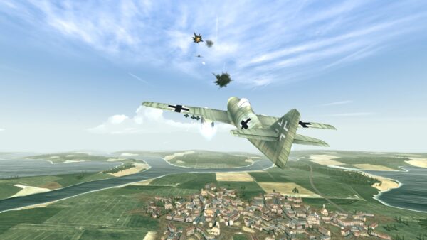 Un aereo della Seconda Guerra Mondiale in volo durante un combattimento in Warplanes: WW2 Dogfight