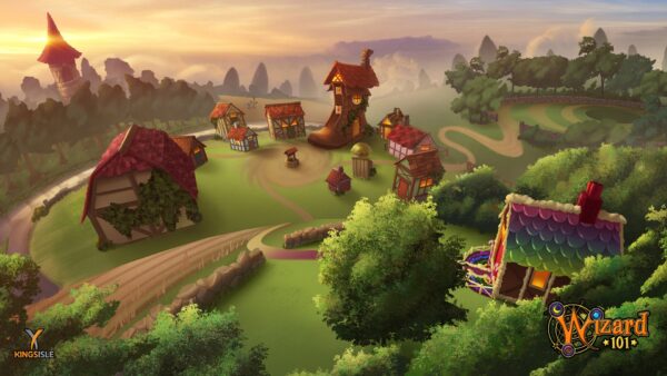 Immagine promozionale di Wizard101 con personaggi magici e il logo del gioco, celebrando il milione di download su console.
