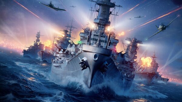 Immagine promozionale dell'evento World of Warships Capodanno Lunare con la Bestia Nian e navi da guerra.
