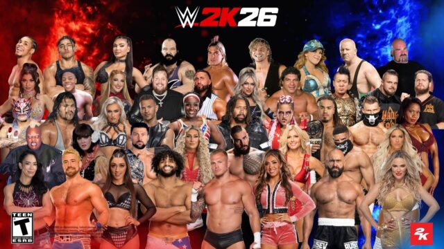 Screenshot di WWE 2K26 The Island con le nuove fazioni di Cody Rhodes, Rhea Ripley e CM Punk