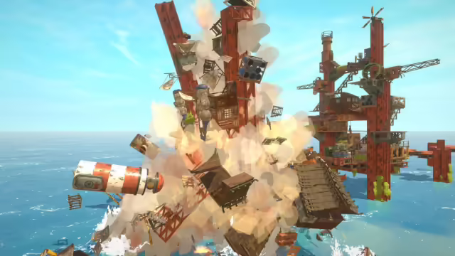 Immagine di gameplay di All Will Fall che mostra una città verticale in un mondo sommerso