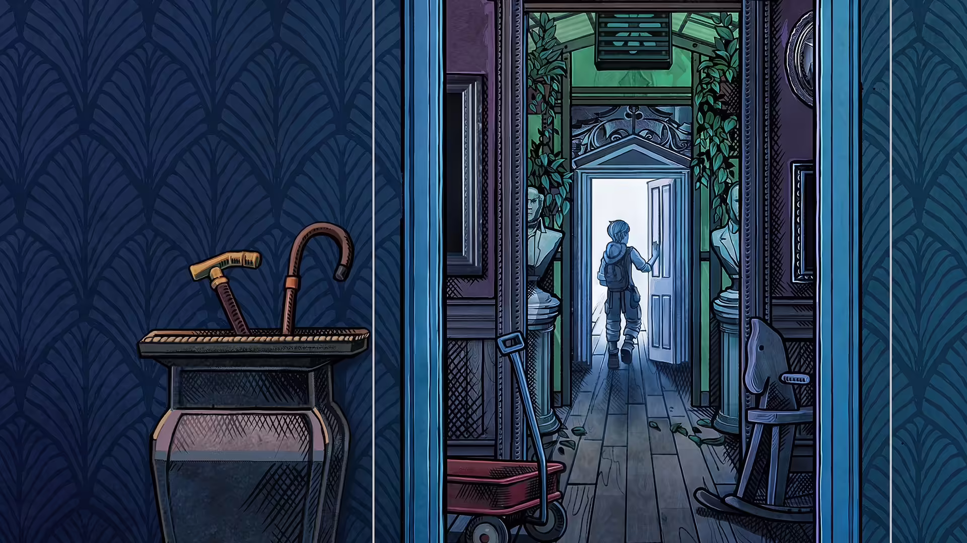 Immagine di Blue Prince in azione sulla console Nintendo Switch 2, con un focus sul misterioso maniero di Mt. Holly.