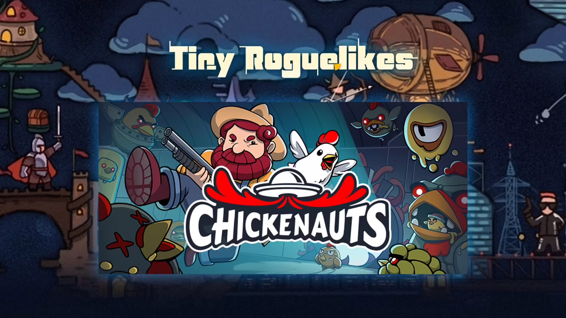 Screenshot di gameplay di Chickenauts, roguelite shooter con pollo mutante in azione