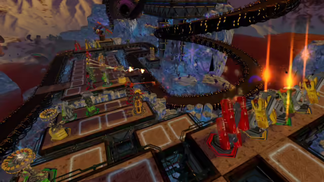 Un'immagine di gioco di Defense Grid 2 con torri difensive in azione