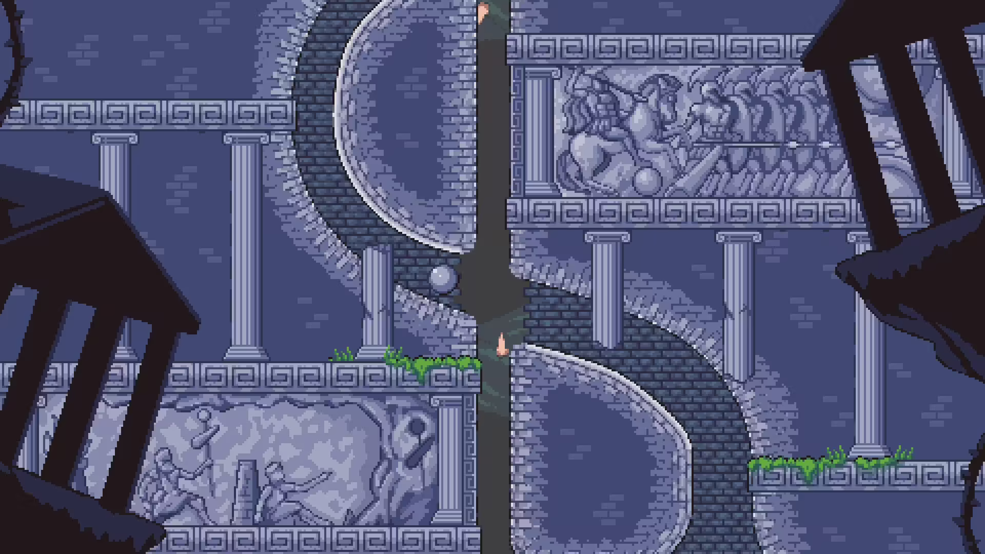 Immagine di gameplay di Fallosophy con il personaggio che scala un mondo surreale