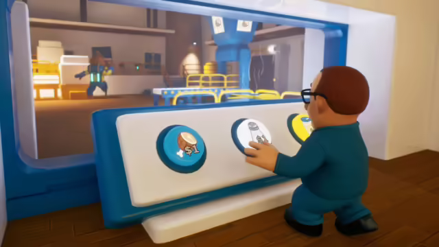 Screenshot di gameplay di HAM The Game, con lavoratori in una fabbrica caotica e carne di maiale sparsa.