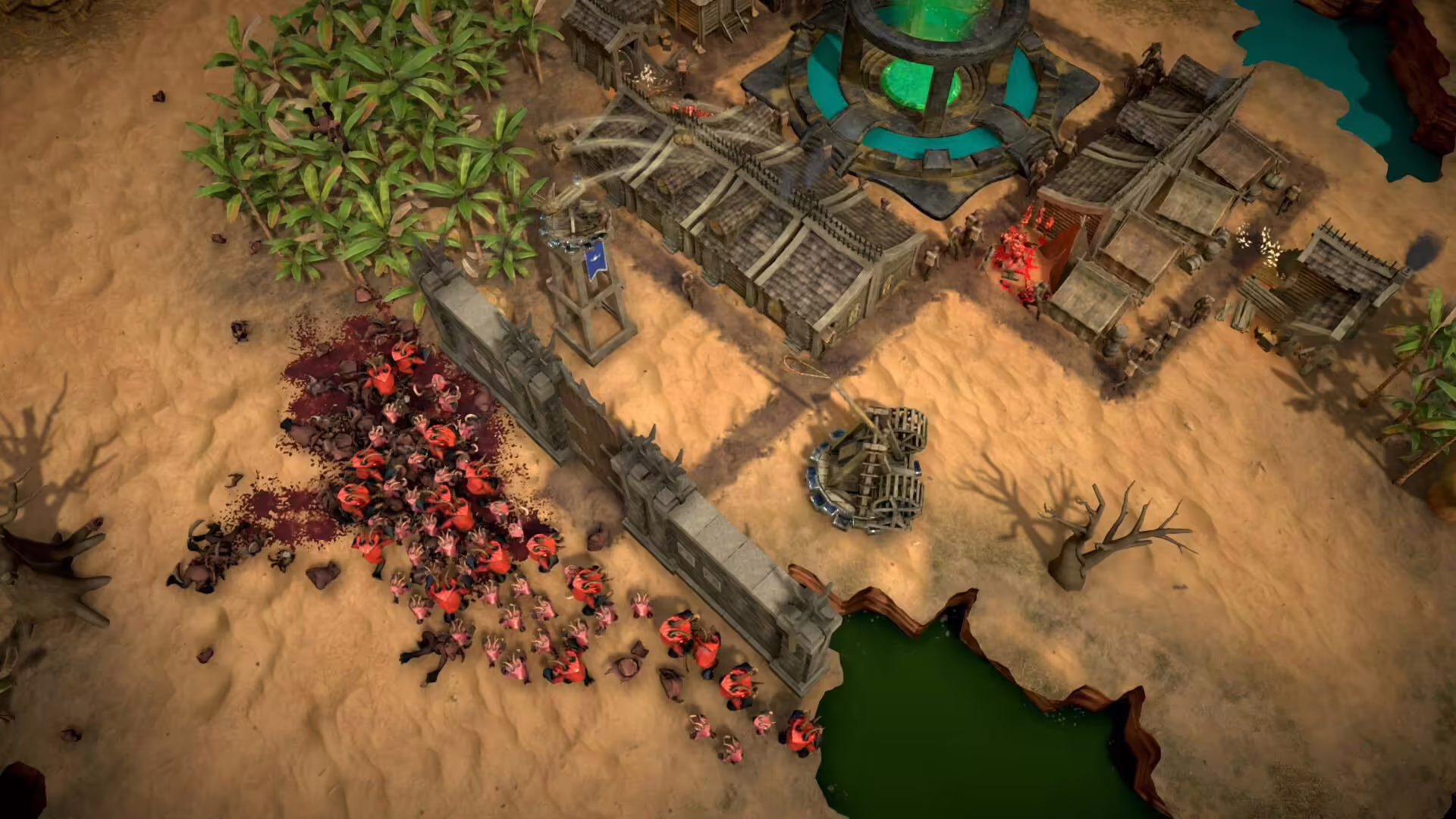Immagine di gameplay di Here Comes The Swarm con unità in battaglia contro lo sciame alieno
