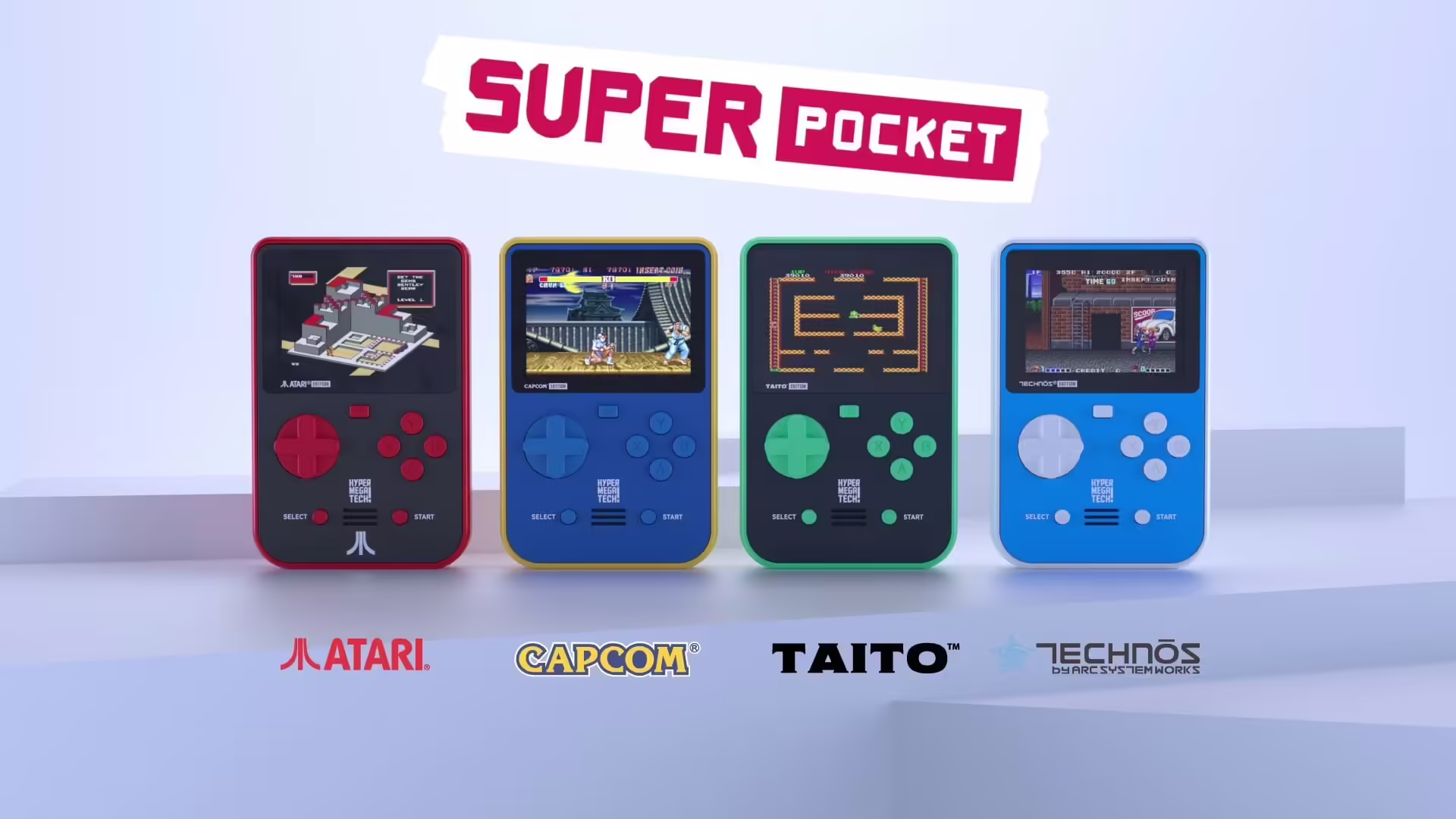 Immagine della console portatile HyperMegaTech! Super Pocket Rare Edition con logo Rare e Banjo-Kazooie.