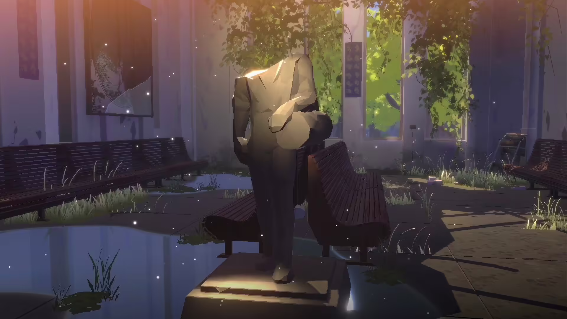 Immagine di gioco di OPUS: Prism Peak, con il protagonista Eugene che scatta una foto in un paesaggio surreale