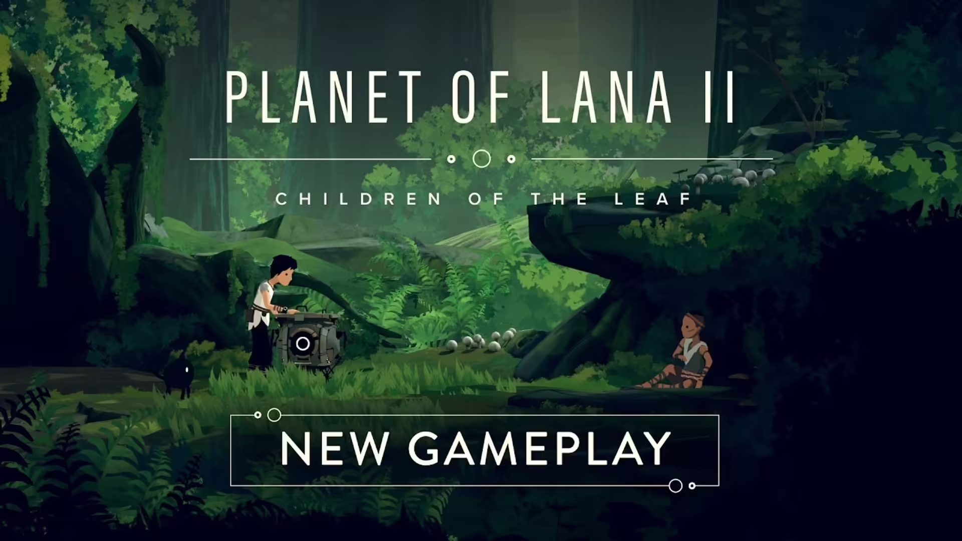 Lana e il compagno Mui collaborano per superare un ostacolo in Planet of Lana II: Children of the Leaf