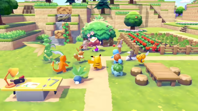 Un Ditto trasformato in umano osserva un habitat naturale in Pokémon Pokopia