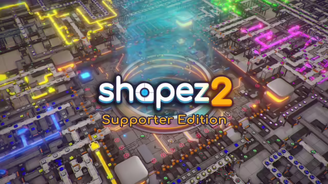 Schermata di gioco di shapez 2 che mostra una fabbrica complessa e automatizzata con forme geometriche in lavorazione.