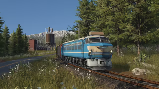 Un treno moderno attraversa un paesaggio naturale in Transport Fever 3