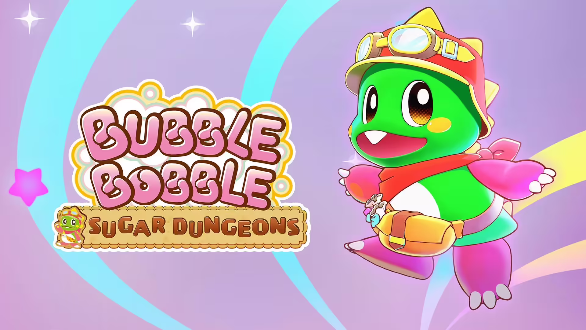 Schermata di gioco di Bubble Bobble Sugar Dungeons con il draghetto Bub in un livello a tema dolci