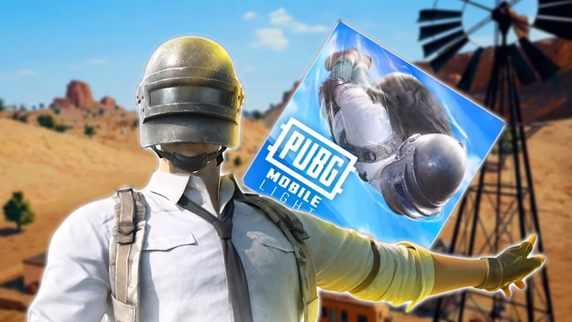 Logo di PUBG MOBILE LIGHT su uno sfondo di battaglia con personaggi stilizzati