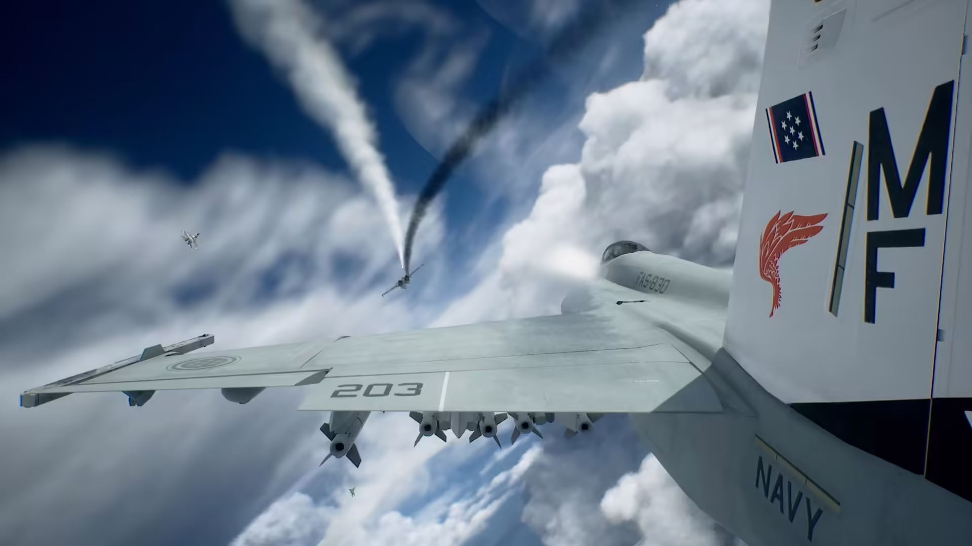 Aerei da combattimento in formazione nei cieli di Ace Combat 8: Wings of Theve
