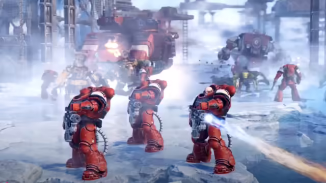 Immagine dal trailer CGI di Dawn of War IV con Blood Ravens e Dark Angels in battaglia su Kronus